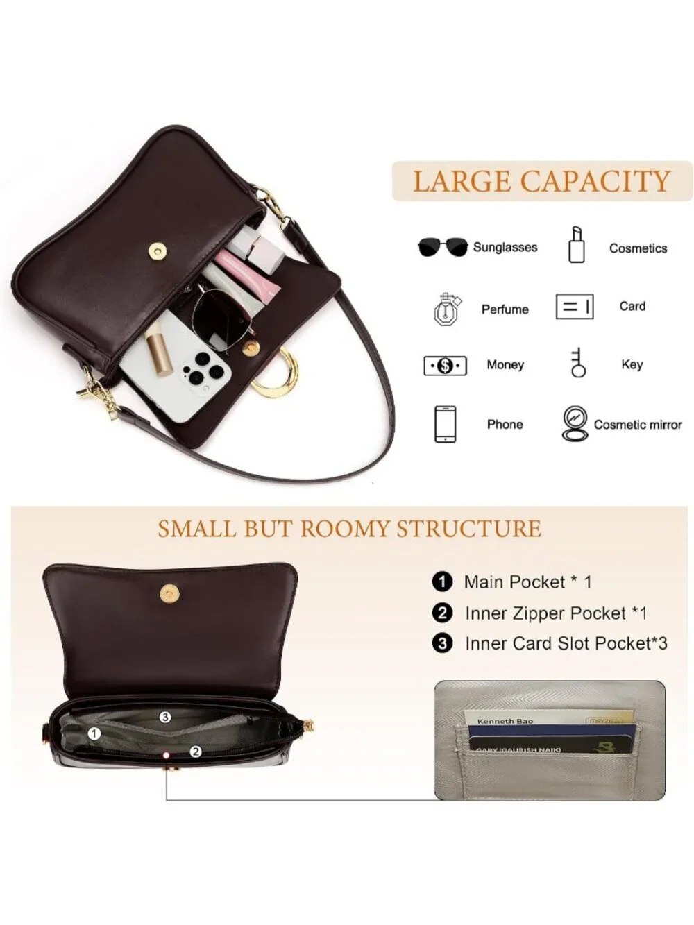 Women's Coffee Small Cute Purse Retro Clutch Underarm Hobo Shoulder Bag